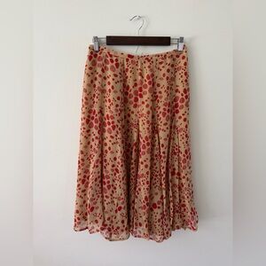 Vintage 100% Silk Midi Skirt Red Polka Dot Flowy A-Line Womens 6P Romantic Chic